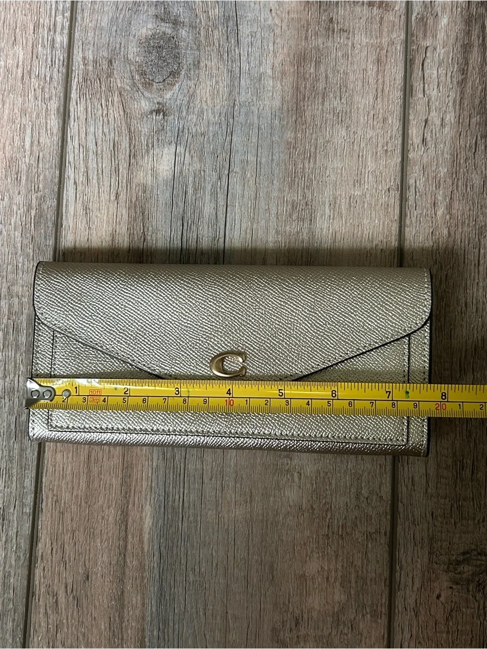 Coach Wyn Soft Wallet in Metallic Gold Crossgrain Leather